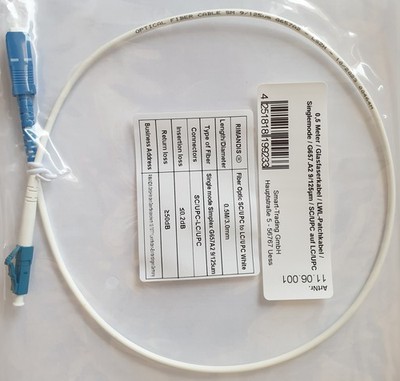 0,5m LWL Glasfaser-Kabel SC/UPC auf LC/UPC, Simplex 9/125μm, Patchkabel, LSZH