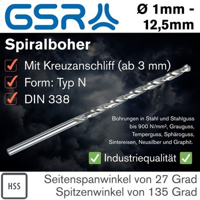 GSR PROFI HSS Spiralbohrer DIN 338 Metallbohrer Edelstahlbohrer   1mm - 12,5mm