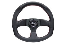 Nrg 320mm Flat Bottom Steering Wheel Black Leather W Red Stitch Black 3-spokes