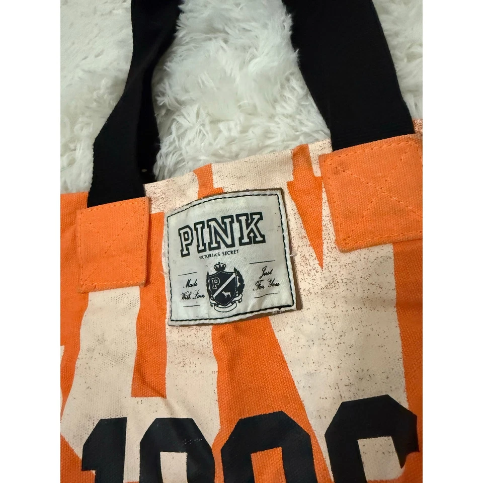 Bolsa tote de lona Victoria's Secret Love rosa 1986 laranja - Imagem 3 de 4