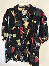 VTG Paradise Found Shirt Mens Extra Large Black Orbit Cocktail Lounge Button Up