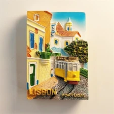 Portugal Lisbon Tram Street Scene Tourist Souvenir 3D Resin Fridge Magnet Craft