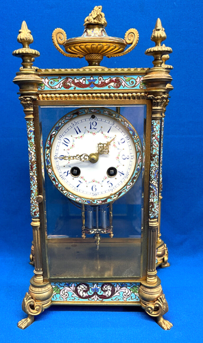 Antique 1885 French Japy Freres Cloisonne Crystal Regulator Mantel Clock * - 第 1/10 張圖片