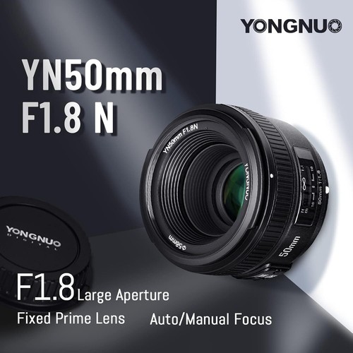 YN50mm F1.8N Standard Prime Lens, Large Aperture AF MF for Nikon DSLR Cameras - Picture 3 of 9