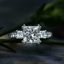 3 Ct Princess Cut Moissanite Stone Engagement Wedding Ring 925 Sterling Silver