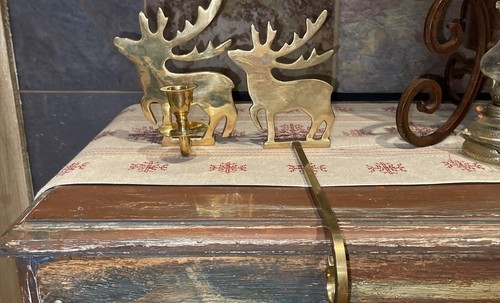 Heavy Brass Moose Deer Reindeer Mantle Stocking Hanger And Candle Holder - Picture 2 of 3