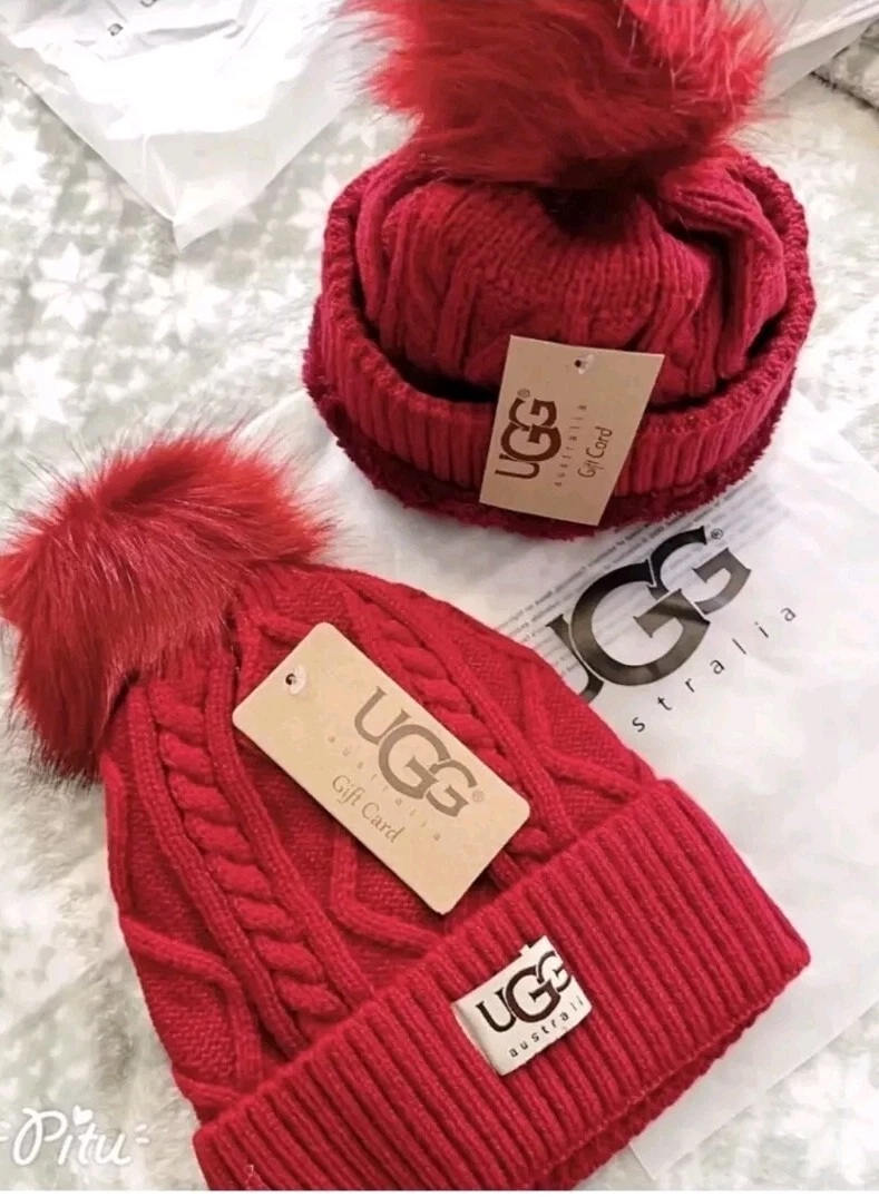 Ugg Knit Winter undeeline fleece beanie Red Os