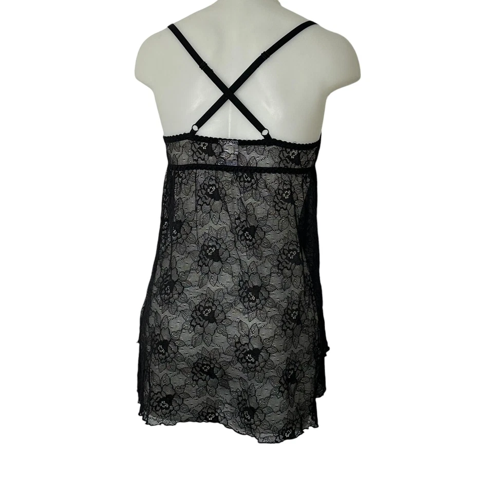 Y2K 哥特式娃娃内衣上衣/礼服 S 黑色蕾丝透明红色前弓口音 — 第 3/4 张图片