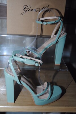 GENSHUO Womens light green Platform High Heel Ankle Strap Sandals