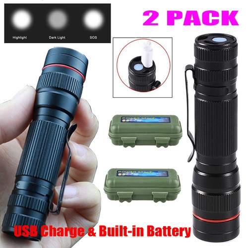 2x 2500000lm LED Flashlight USB Rechargeable Super Bright Torch Lamp Small Light - Picture 1 of 23