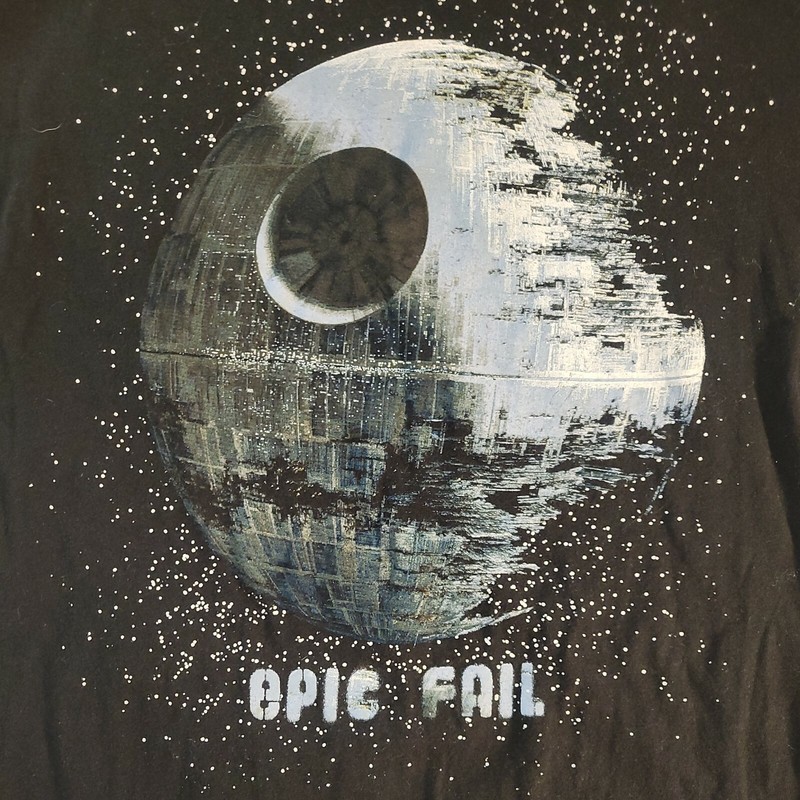 Star Wars Mens T-Shirt Death Star Epic Fail Graphic Tee Size L Black S/S Cotton
