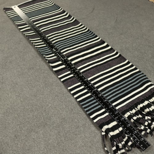 Old Navy Striped Fringed Fleece Rectangle Scarf Black Gray White O/S 70"x9.75" - Picture 11 of 14