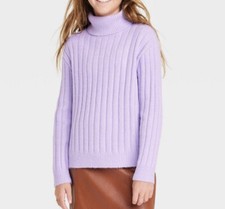 Girls' Ribbed Stretch Turtleneck Pullover Sweater art class Lavender S L XXL