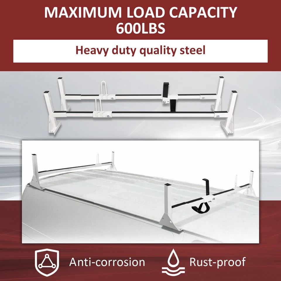 For Ford E-150 GMC Savana Chevrolet Express 1996-UP 2 Bar  Van Roof Ladder Rack - Image 4 of 4