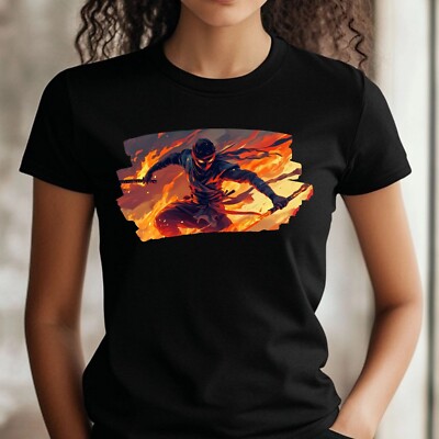 Frauen T-Shirt Ninja in Flammen Motiv Baumwolle Größe S bis 3XL