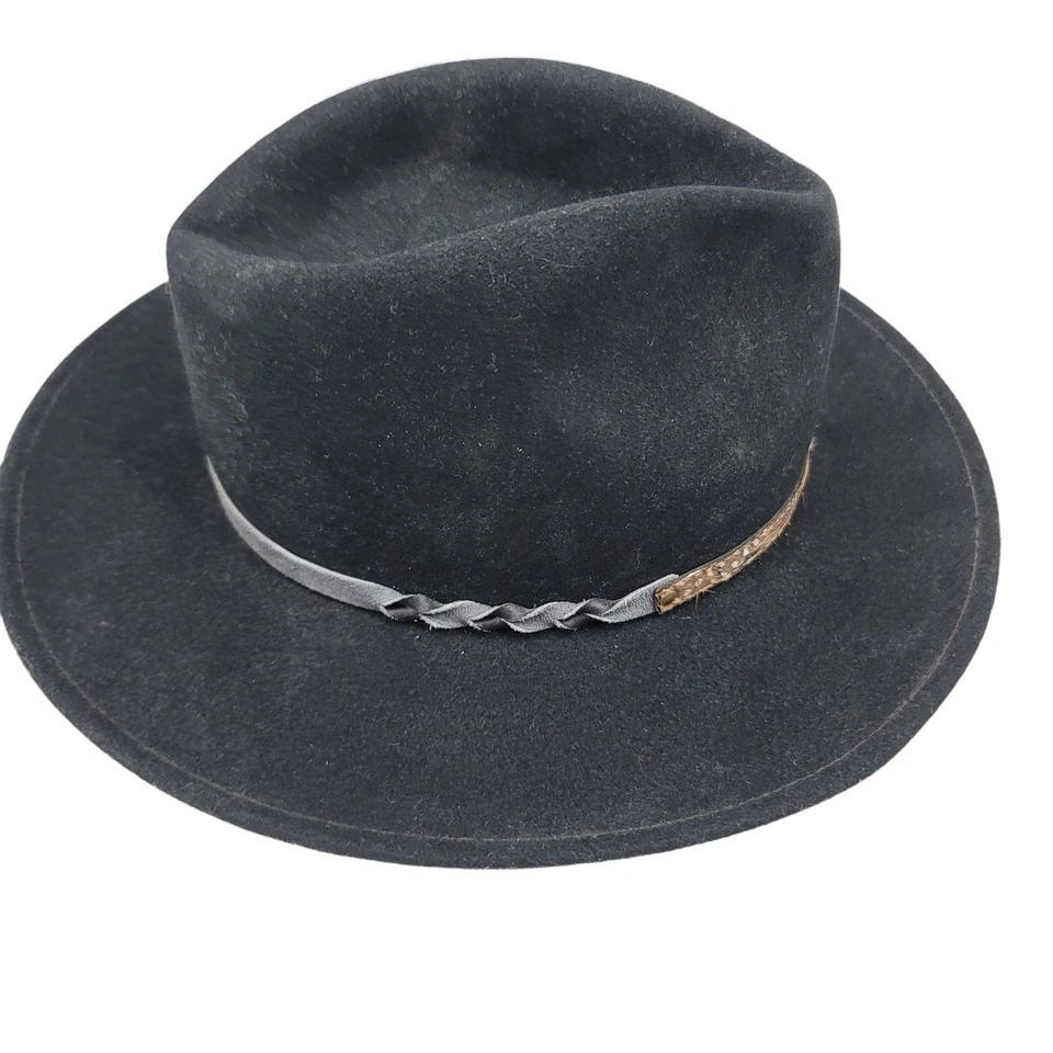 Vtg Womens Golden Gate Hat Jaguar Cowboy Wool Braided Leather Feather Band Blk M - Image 4 of 4