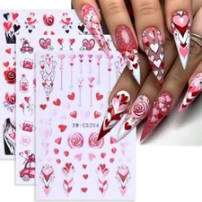 4Pcs Heart Nail Stickers,Valentine's Day Nail Art Stickers 3D Retro Classic