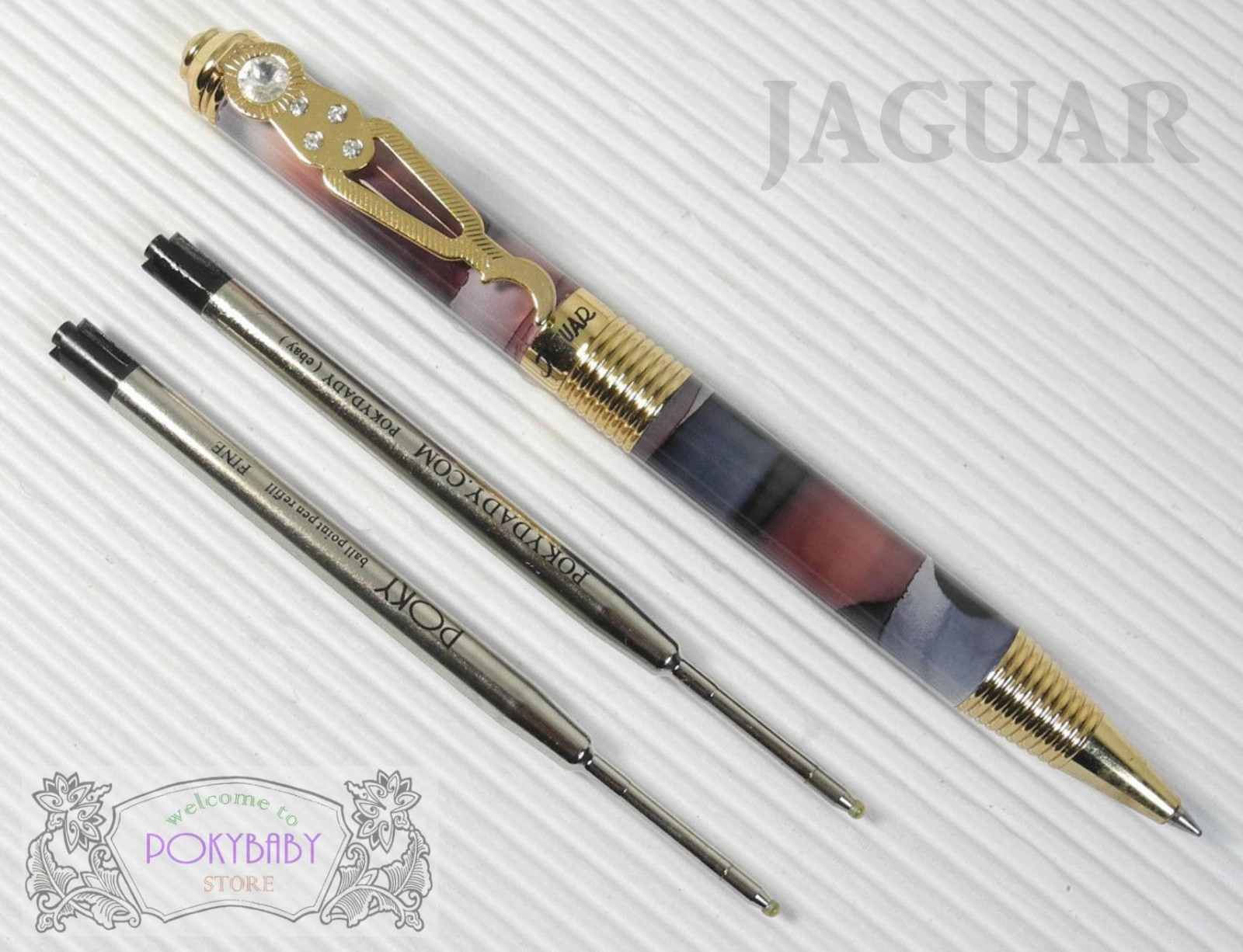 Jaguar BP 22 ballpoint pen GREEN MARBLE 2 POKY refills (PARKER style