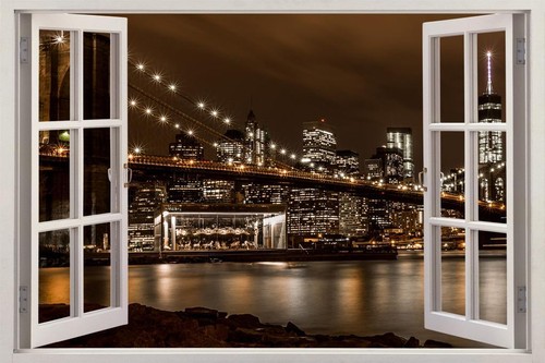 Brooklyn Bridge New York Night 3d Window View Decal Wall Sticker Decor Art H58 Ebay Brooklyn Bridge New York Night 3d Window View Decal Wall Sticker Decor Art H58 Ebay