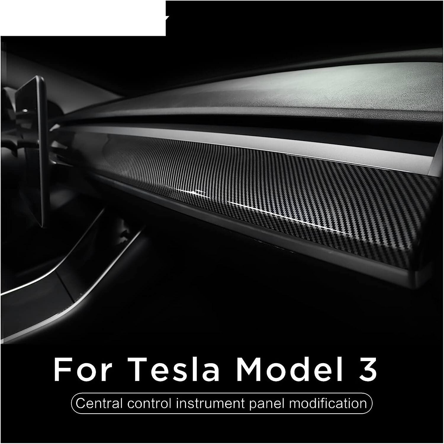 Habillage tableau de bord Tesla Model 3 en carbone pour un intérieur luxe - 2