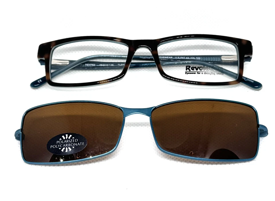 REVOLUTION EYEWEAR REV762 49-16-135 TEAL BROWN POLARIZED CLIP SUNGLASSES - Image 4 of 4