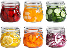 Airtight Glass Canister 6pk with Lids 17Oz Storage Jar Seal Wire Clip Fastening