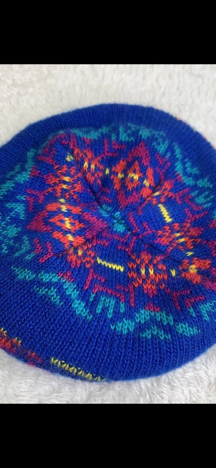 Boina redonda nórdica vintage años 90 tejida sombrero azul suroeste novedad isla justa Foto 4 de 4