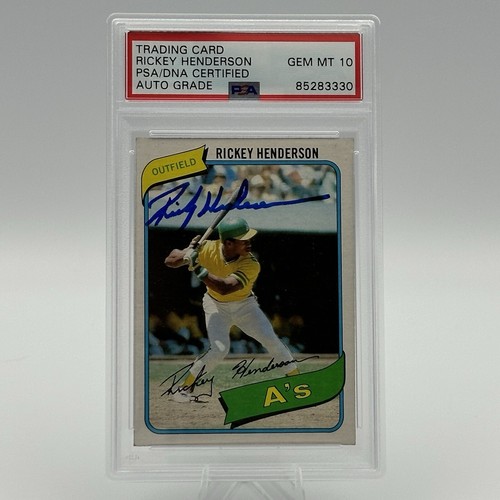 Rickey Henderson Autographed 1980 Card Oakland A's PSA/DNA Certified GEM MT 10