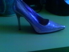 HIGHEST HEEL PINK GLITTER LAME PUMP RETRO POINTY TOE size 9 M stilettos