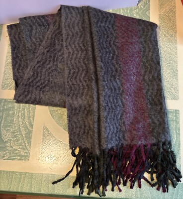 CORRIERI IDO Soft Maroon Grey Pattern Big Wrap Scarf Italy 32 x 72'' UC