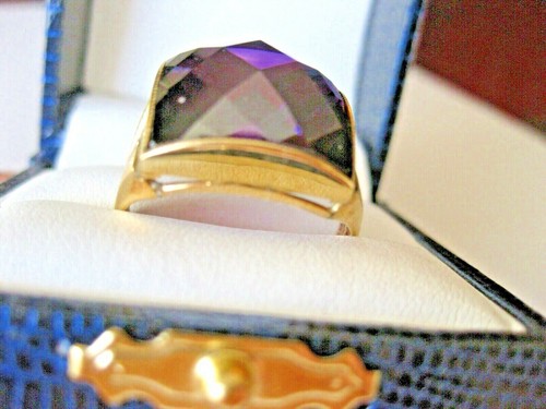ELEGANT 10K YELLOW GOLD MASSIVE RING WITH NATURAL AMETHYST - Picture 4 of 4