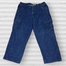 Scandia woods blue denim multi pockets elastic waist straight leg jeans 34