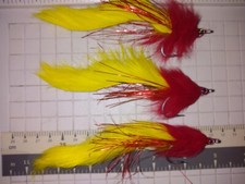  BARRY'S PIKE FLY yellow and red  3/0 3 each 5 inches long. Magnum Pike fly 