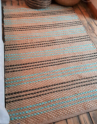 Teal Pale Turquoise Natural Rustic Hand woven rug Reversible Natural Fibres Large 150x215cm Seagrass Beige