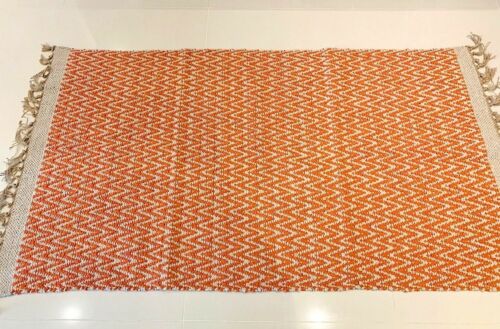 Rust Orange Jodełka Ręcznie robiona bawełniana juta Odwracalny Kilim Dywan 90x150cm