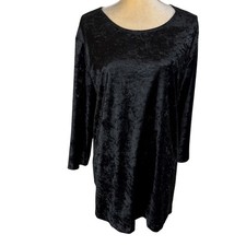 Vintage SHARADE Black Crushed Velvet 3/4 Sleeve Tunic Top Mini Dress Size 16