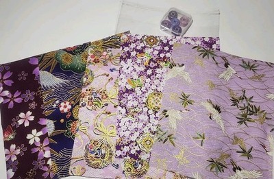 5PCS Cotton Pattern Fabric Bundles Purple Japanese Style 8X10 Inch With Thread