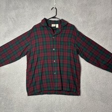 LL Bean Flannel Pajama Top Mens Medium Red Green Plaid Tartan Button Up Cotton