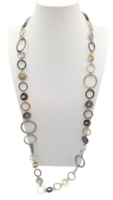 LIA SOPHIA Improv Gold & Silver Tone Open Hammered Loop Long Chain Necklace