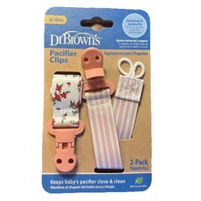 Dr. Brown s Pacifier Clips 2 Pack Universal Fit Fabric BPA Free Pink Stripe NEW