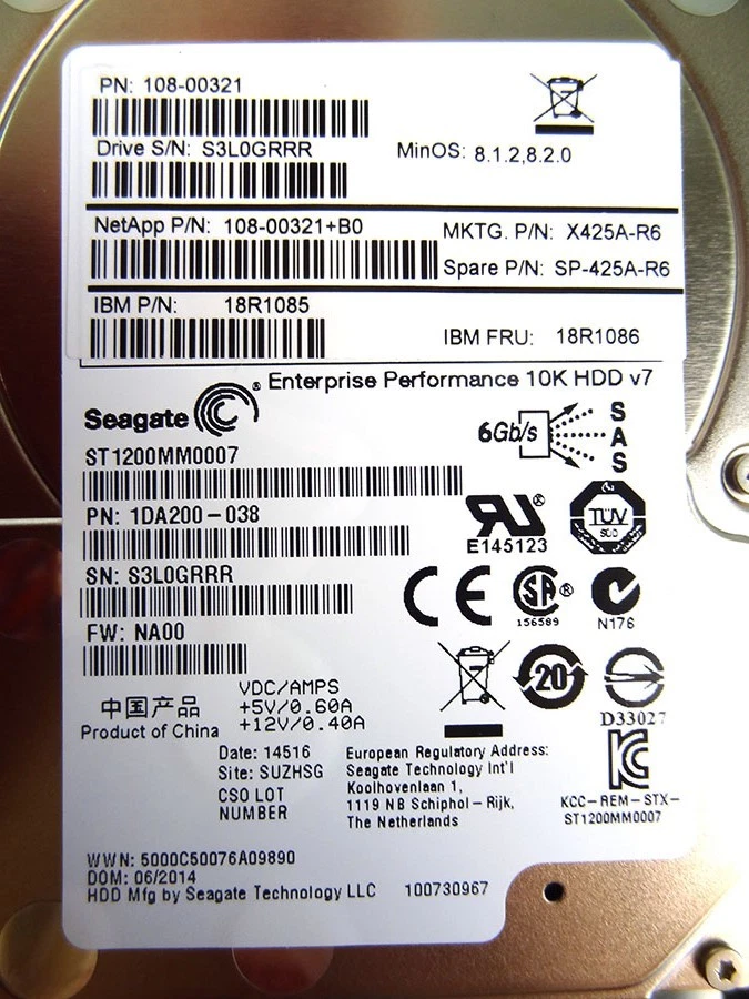 NETAPP X425A-R6 1.2TB 10K SAS 2.5in 6GBPS HARD DRIVE - 108-00321, 18R1085, 18R10 - Image 4 of 4