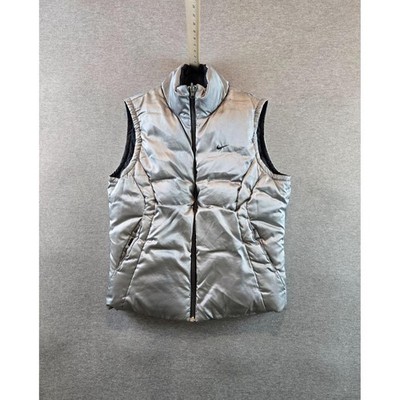 Vintage Nike Reversible Vest Womens M Silver Black Puffer Down Fill Athletic Y2K