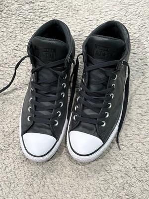 Converse All Star Black Leather Mid Top Sneakers 149426C Size 10M Size 12W