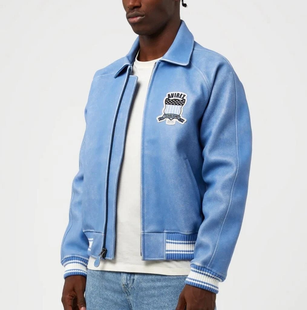 Men's Blue Avirex Real Leather Bomber Jacket American Flight