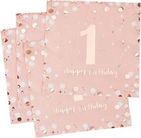 Servietten Geburtstag 1 Jahr Rosa Gold 33X33 Cm 30 StüCk FüR Party Feier
