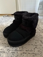 UGG Bootie Slippers Black Suede Faux Fur Lining Women's Size 7