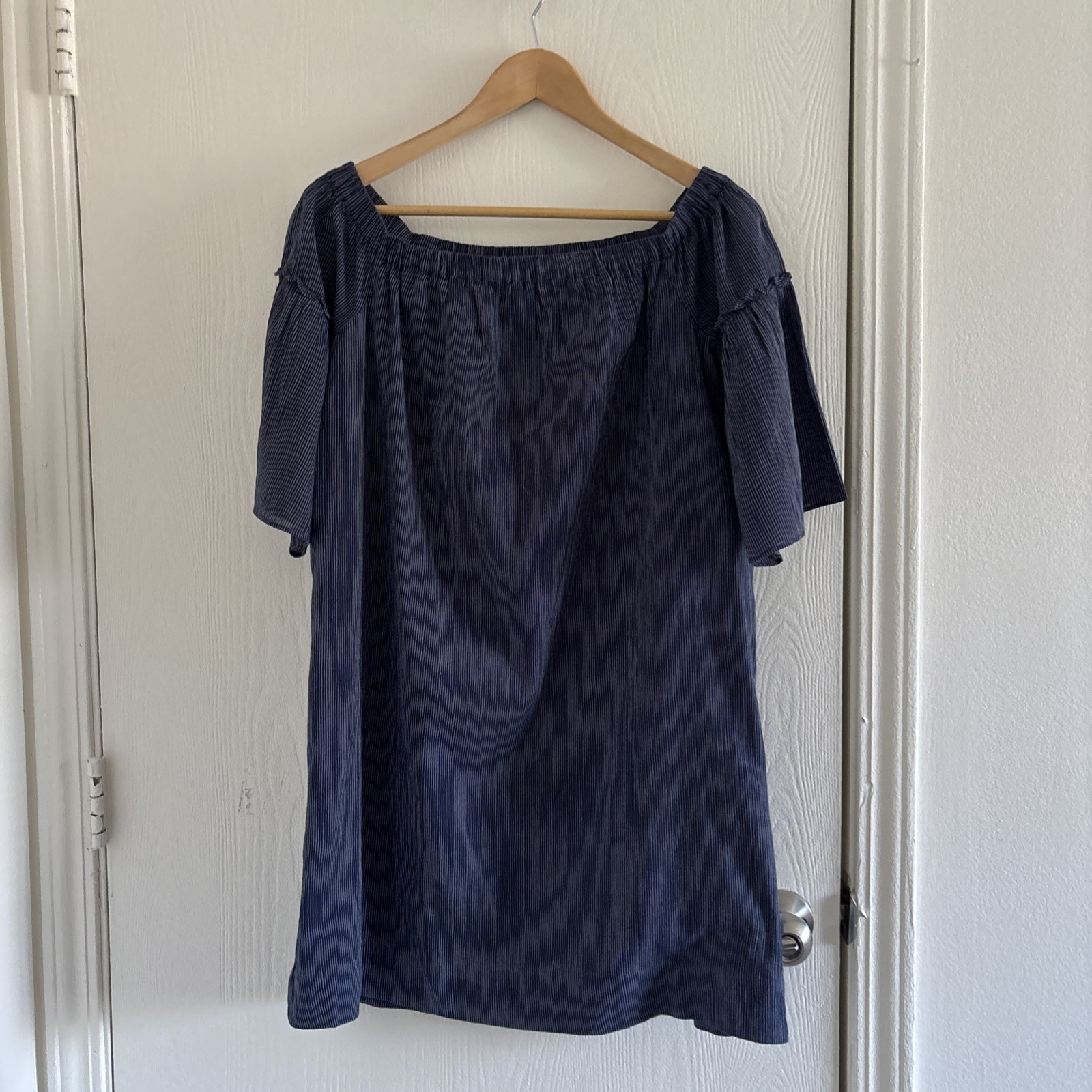 Madewell Women’s Size 4 Off Shoulder Dress Blue 100% Cotton Bell Sleeve