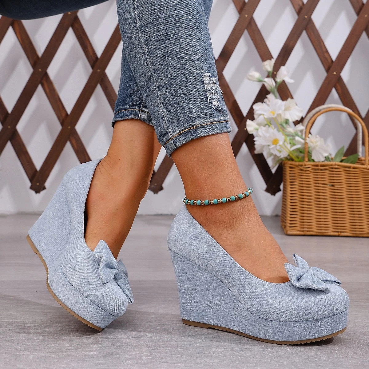 open toe womens blue wedge shoes