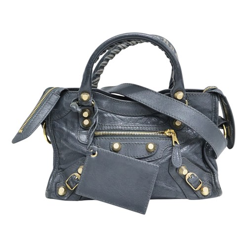 BALENCIAGA Mini City Shoulder Handbag Calfskin Grey