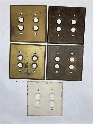 Pick / Choice of Vintage Antique Brass Push Button Switch Cover Plate 2 Gang Box - Picture 2 of 3